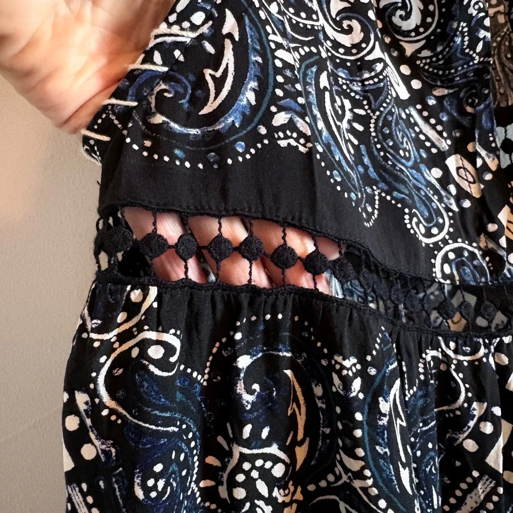 Red Carter Black Navy Paisley Tiered Halter Maxi Dress with Pockets XS - Picture 5 of 16